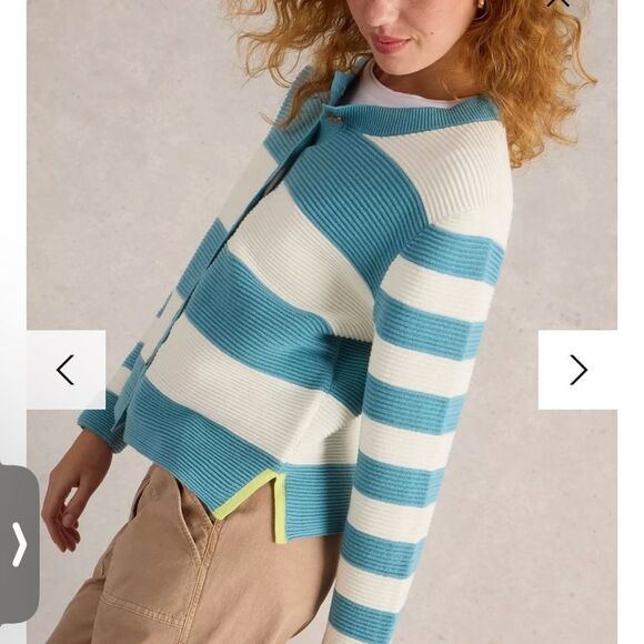 White Stuff NEW Jana Cardi Striped Cardigan Oversized Sz 4 P2P 19.75“ - Picture 3 of 14
